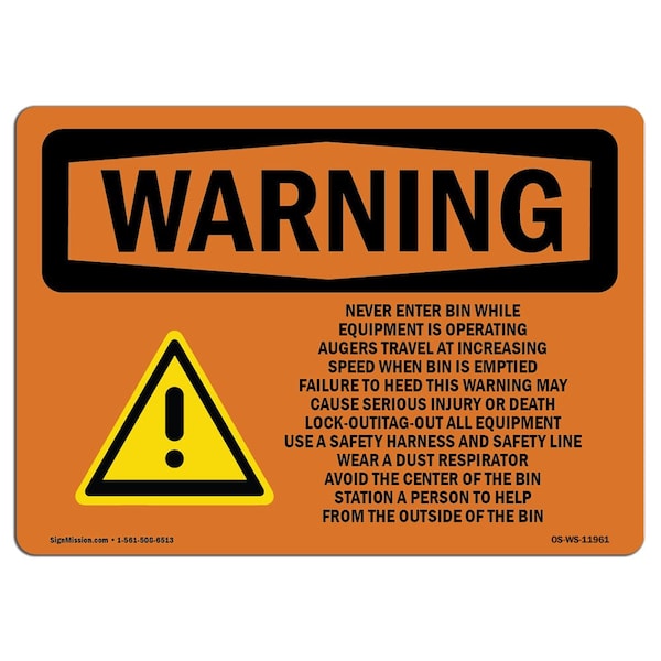 Safety Sign, OSHA WARNING, 18" Height, Aluminum, Grain Bin Silo Safety, Landscape, 1824-L-11961